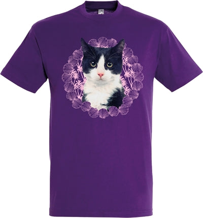 Merkloos T-Shirt Kat Zwart/Wit Paars