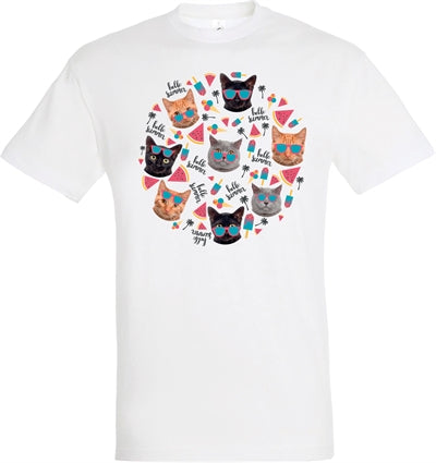 Merkloos T-Shirt Hello Summer Cats Wit