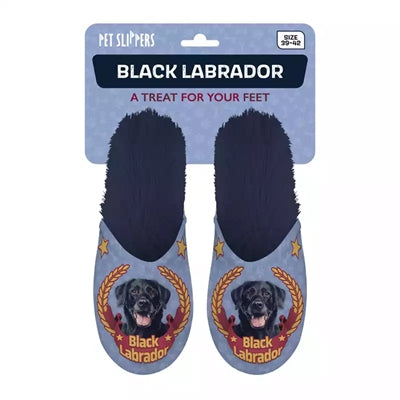 Merkloos Pantoffel Black Labrador Donkerblauw